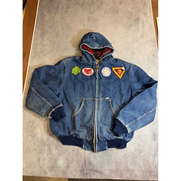 Carhartt Other - Vintage Carhartt Denim Jacket Flannel Lined Girl Scouts Patches Blue Hoodie